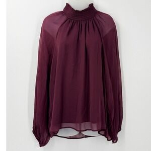NWT‎ Whimsigoth witchy vampy Joie Deep Wine Smocked Mock Neck top womens sz XL
